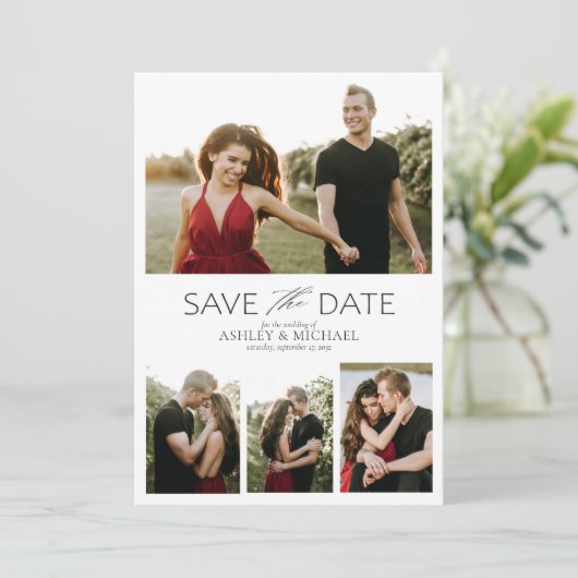 Save The Date Elégant Fiançailles moderne 4 Photo QR Code (Debout devant)