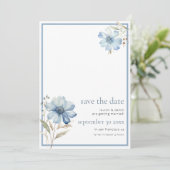 Save The Date Elégant Fleur sauvage bleu Dusty QR Code Mariage (Debout devant)