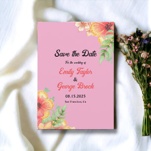 Save The Date Élégant Fleur sauvage Blush Pink Boho Mariage Flor