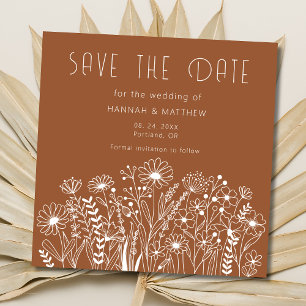 Save The Date Élégant Fleur sauvage Boho Burnt Orange Mariage