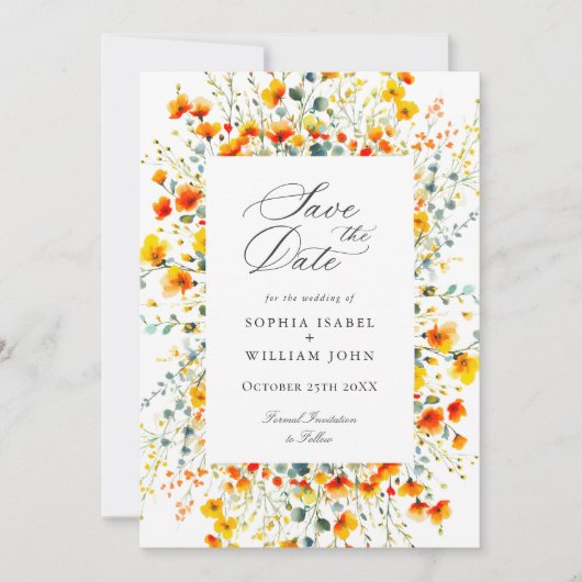 Save The Date Elégant Fleur sauvage d'aquarelle Meadow (Devant)