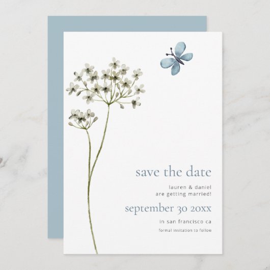 Save The Date Élégant Fleur sauvage de papillon QR Code Mariage (Devant / Derrière)