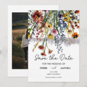 Save The Date Élégant Fleur sauvage de prairie (Devant / Derrière)