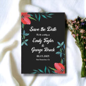 Save The Date Elégant Fleur sauvage de verdure noir Mariage Flor