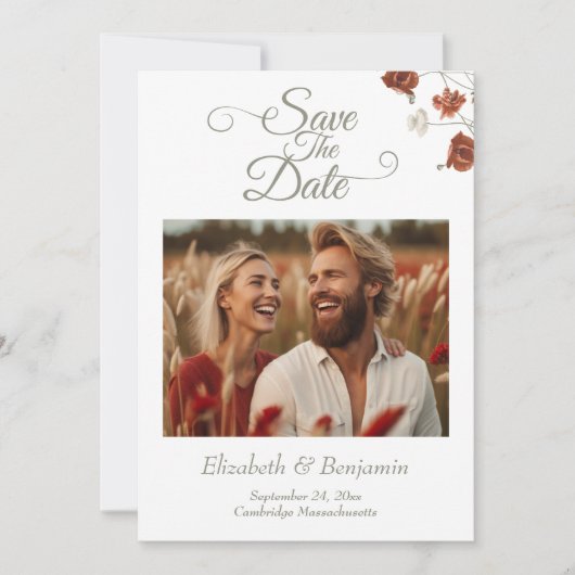 Save The Date Élégant Fleur sauvage en terre cuite Mariage photo (Devant)