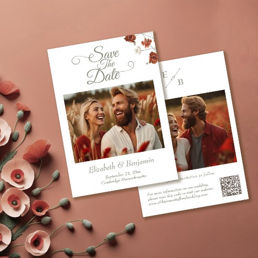 Save The Date Élégant Fleur sauvage en terre cuite Mariage photo