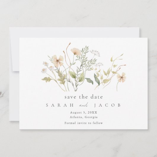 Save The Date Élégant Fleur sauvage Mariage extérieur (Devant)