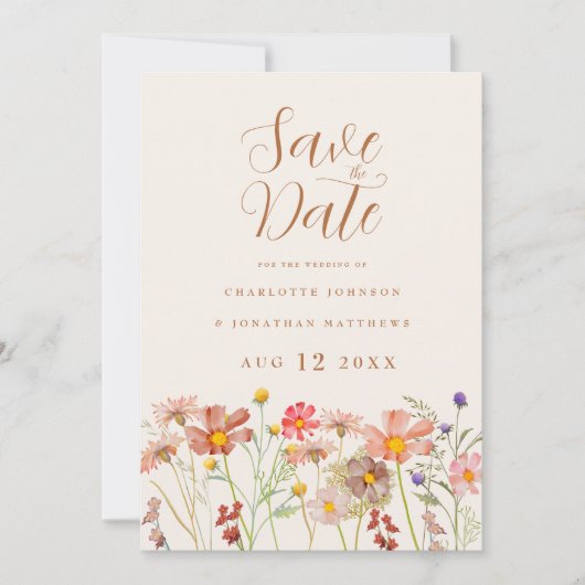 Save The Date Élégant Fleur sauvage Mariage Pré Enregistrer La D (Devant)