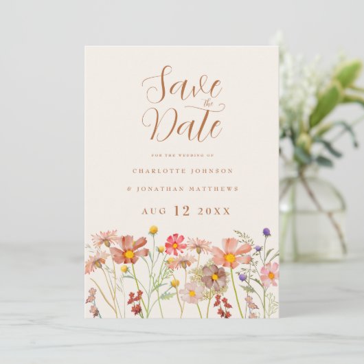 Save The Date Élégant Fleur sauvage Mariage Pré Enregistrer La D (Debout devant)