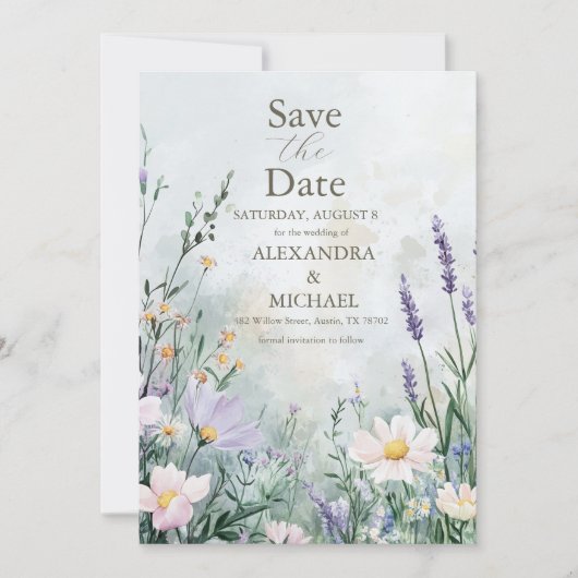 Save The Date Élégant Fleur sauvage Meadow Blush Pink Mariage (Devant)