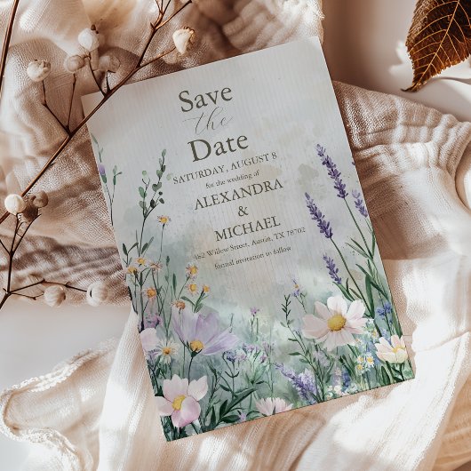 Save The Date Élégant Fleur sauvage Meadow Blush Pink Mariage
