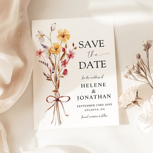 Save The Date Elégant Fleur sauvage moderne aquarelle Mariage