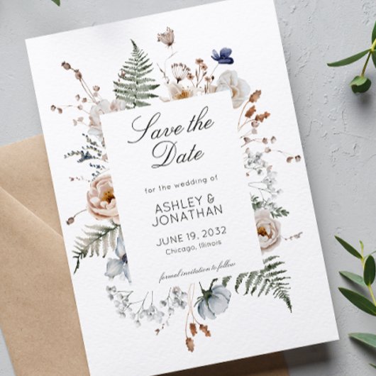 Save The Date Élégant Fleur sauvage moderne Mariage