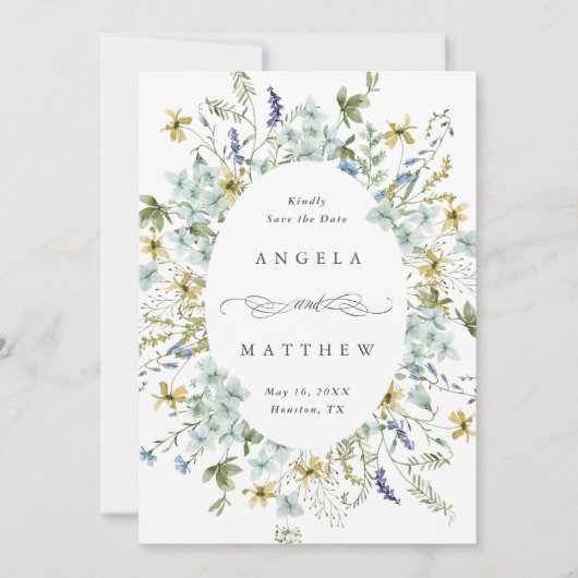 Save The Date Élégant Fleur sauvage Oval Frame Mariage Photo (Devant)