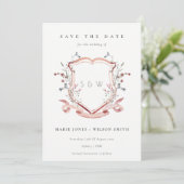 Save The Date Élégant Fleur sauvage rose Monogramme Aquarelle Cr (Debout devant)
