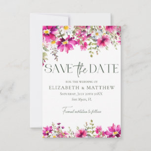 Save The Date Élégant Fleur sauvage rose vif Mariage photo