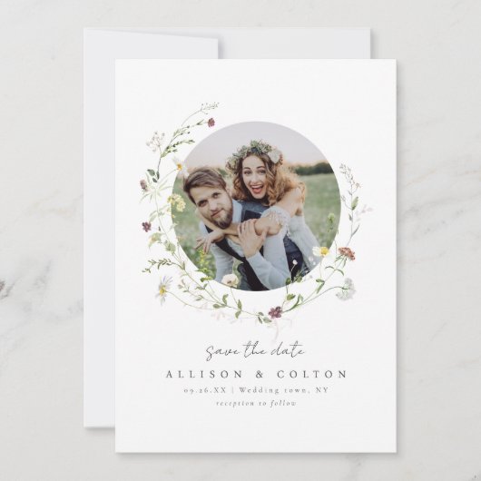 Save The Date Élégant Fleur sauvage Rustic Boho Mariage monogram (Devant)