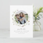 Save The Date Élégant Fleur sauvage Rustic Boho Mariage monogram (Debout devant)