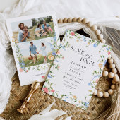 Save The Date Élégant Fleur sauvage trois Mariage photo