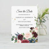 Save The Date Élégant floral aquarelle bordeaux  (Debout devant)