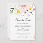 Save The Date Élégant floral aquarelle rose et jaune (Devant)