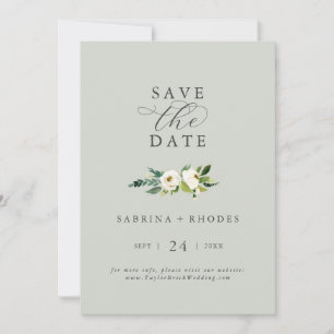 Save The Date Élégant floral blanc   Sage Mint Enregistrer la da