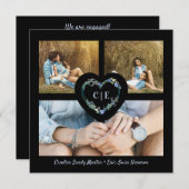 Save The Date Elégant Floral Blue Heart 3 Photos Instant Engagé (Devant / Derrière)