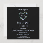Save The Date Elégant Floral Blue Heart 3 Photos Instant Engagé (Dos)