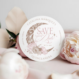 Save The Date Élégant floral céleste étoile de lune Quinceanera