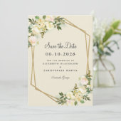 Save The Date Élégant Floral Chic Gold Mariage Rose (Debout devant)