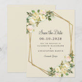 Save The Date Élégant Floral Chic Gold Mariage Rose (Devant / Derrière)