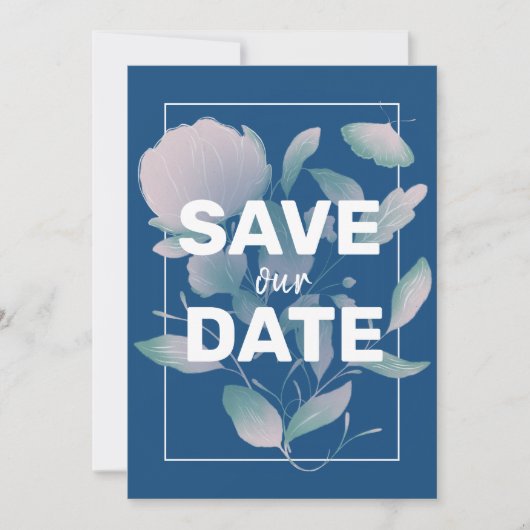 Save The Date Élégant floral classique bleu pourpre sans photo (Devant)