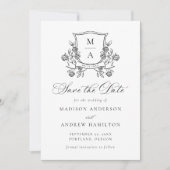 Save The Date Elegant Floral Crest Wedding (Devant)