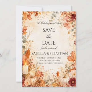 Save The Date Élégant floral d'automne | Mariage rustique d'auto