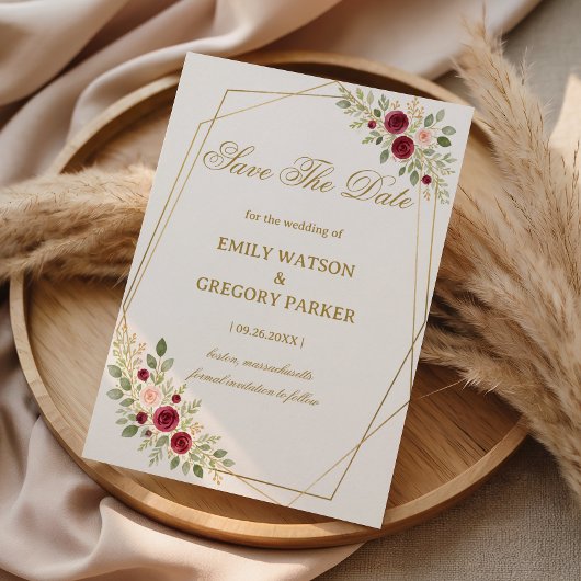 Save The Date Élégant floral doré