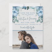 Save The Date Elégant Floral Dusty Blue Mariage Turquoise (Devant)