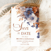 Save The Date Élégant Floral Dusty Blue Terracotta Mariage