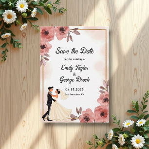 Save The Date Élégant Floral Dusty Rose marié et Mariage de cham