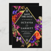 Save The Date Élégant Floral Formé Violet Rouge Orange (Devant / Derrière)