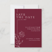 Save The Date Elegant Floral Line Art Burgundy Wedding (Devant)