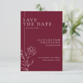 Save The Date Elegant Floral Line Art Burgundy Wedding (Debout devant)