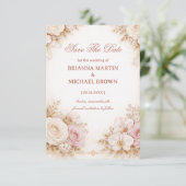 Save The Date Élégant Floral Rose Clair (Debout devant)