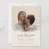 Save The Date Elegant Floral Typography Photo Wedding (Devant)
