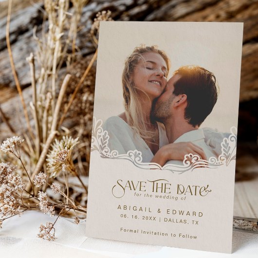 Save The Date Elegant Floral Typography Photo Wedding