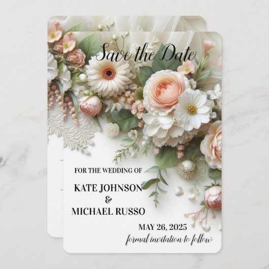 Save The Date Elegant Floral Wedding (Devant / Derrière)