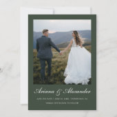 Save The Date Élégant Forest Green Script Deux Mariage photo (Devant)