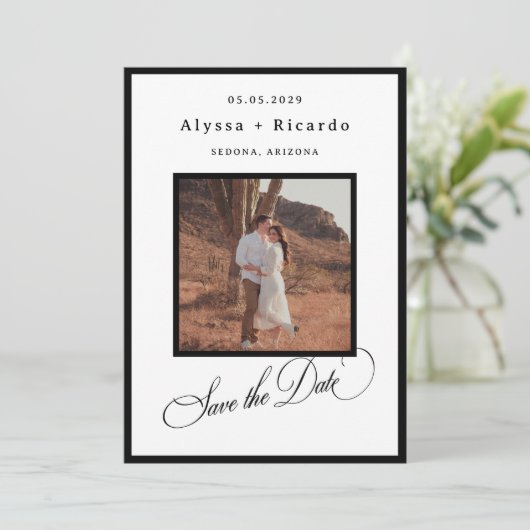 Save The Date Elegant Frame & Classic Calligraphy Script Wedding (Debout devant)