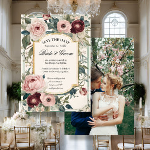 Save The Date Élégant Français rose et or Floral victorien
