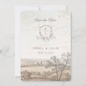 Save The Date Elegant French Country Toile Monogram Wedding (Devant)