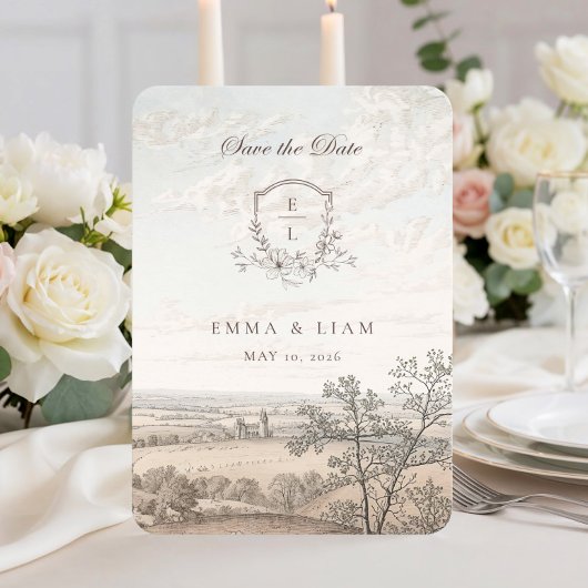 Save The Date Elegant French Country Toile Monogram Wedding